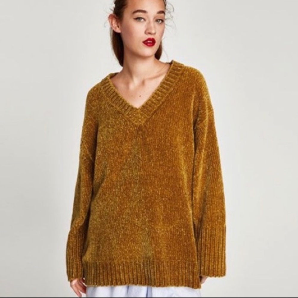 Zara Oversized Knit Sweater Gold Mustard